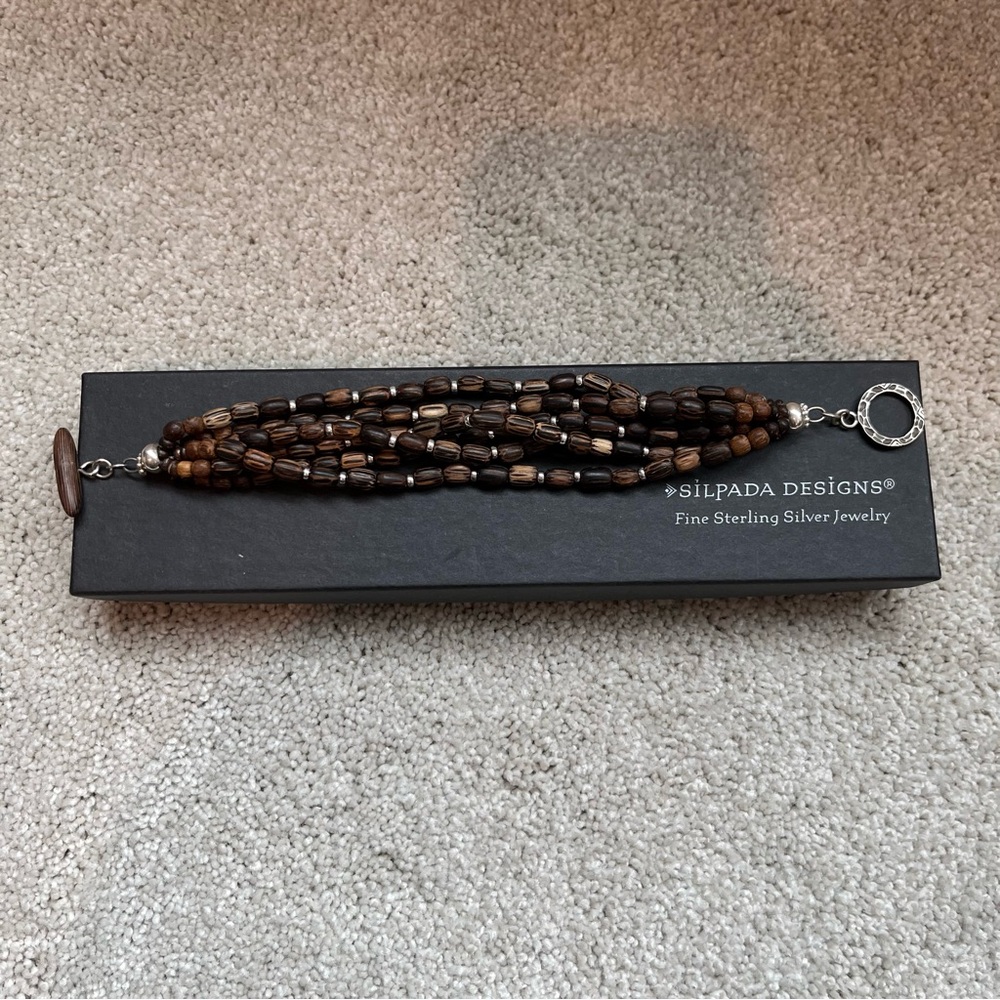Vintage Silpada 6 Strand Palm Wood Bracelet